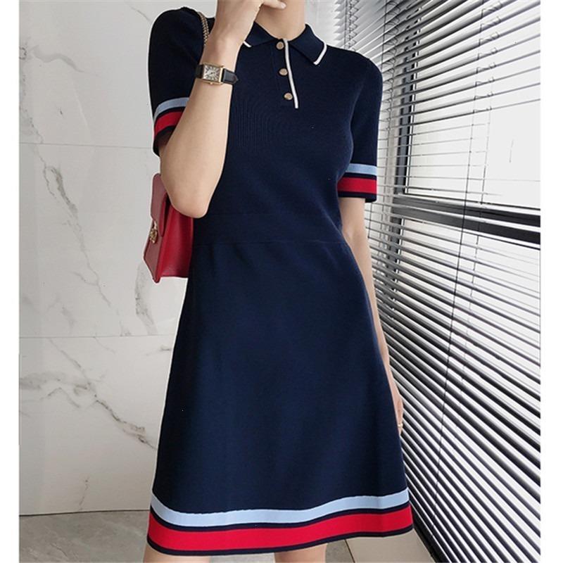 Women Knit Dress Summer Short Sleeve Striped Patchwork Hit Color Polo Elegant, Navy blue
Women Knit Dress Summer Short Sleeve Striped Patchwork Hit Color Polo Elegant, Navy blue