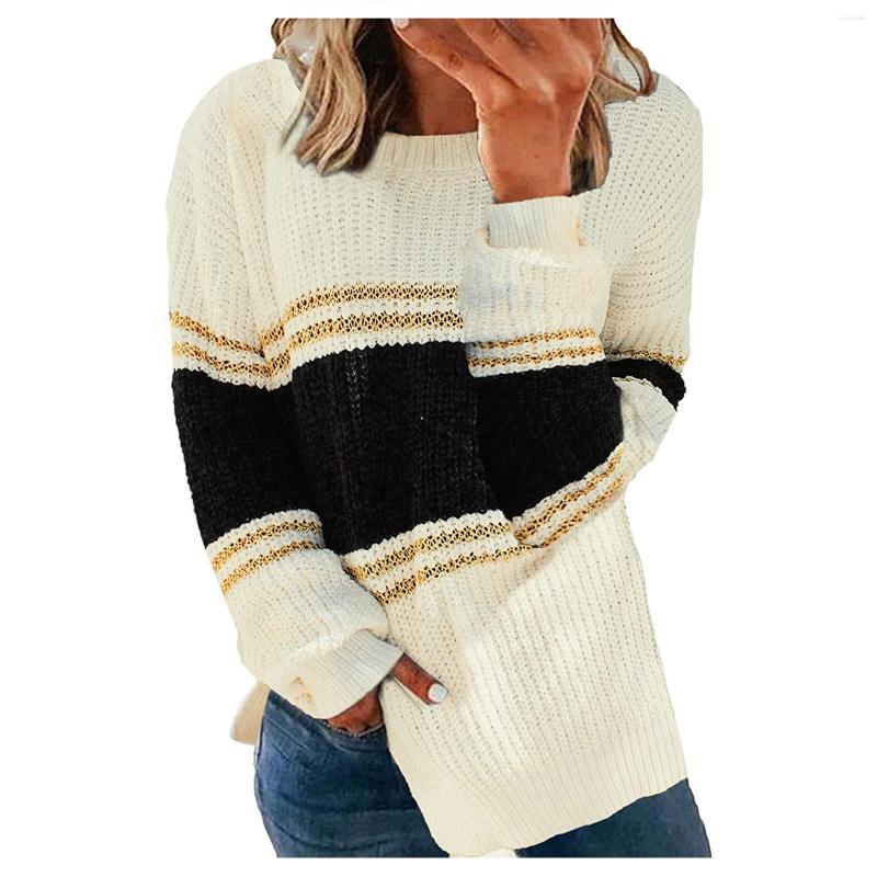 Women' Sweaters Women' Crewneck Stripe Sweater Color Block Long Sleeve Knit Loose Jumper Knitted Cardigan Female, White 
Women' Sweaters Women' Crewneck Stripe Sweater Color Block Long Sleeve Knit Loose Jumper Knitted Cardigan Female, White