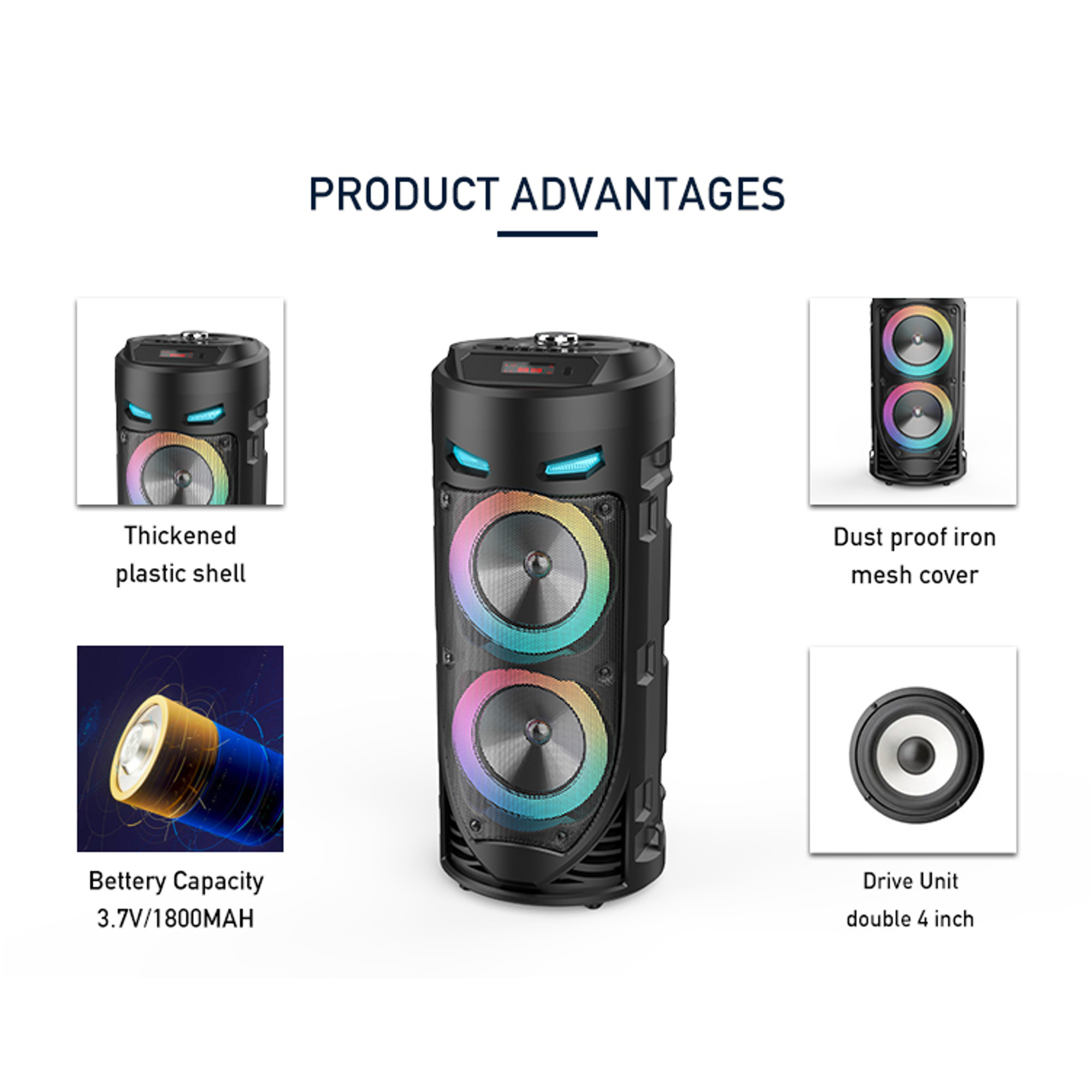 Portable Speakers Large Square Dance Portable Bluetooth Speaker LED Colorful Light Soundbar Column KTV Soundbox Wireless Subwoofer HiFi Boombox 221011
