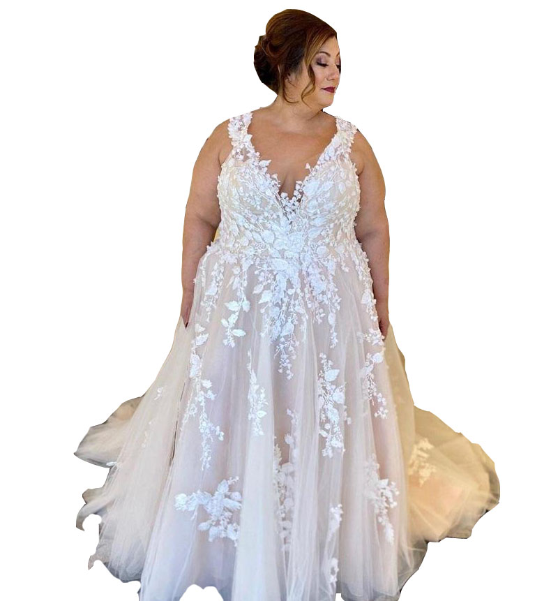 Vintage A E Wedding Dresses Sexy V Neck Illusion Sleeveless White Ral Lace Appliques Tulle Champagne Bridal Gowns Plus Size Vestido De Noiva 403 66603