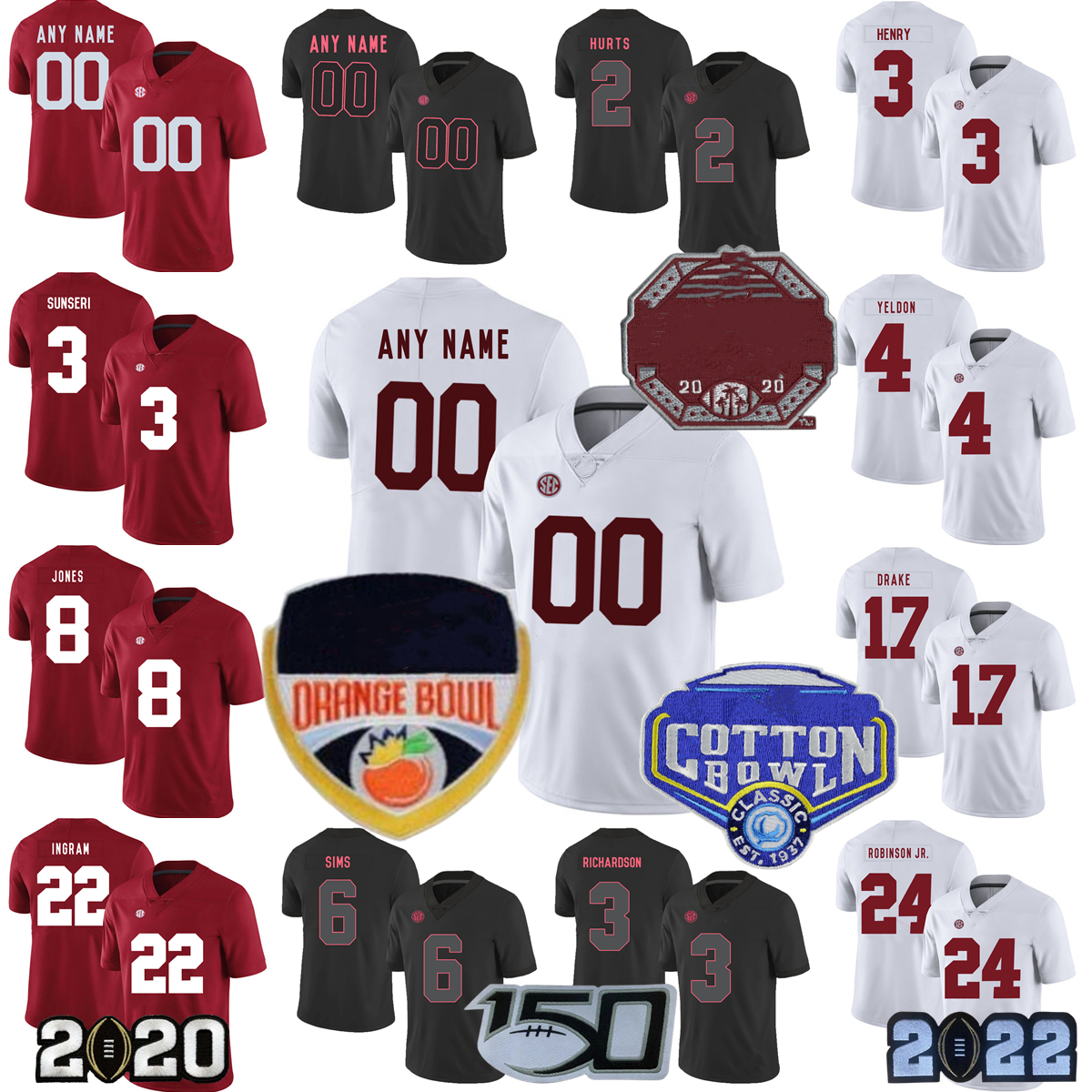 Custom S-6XL NCAA College Football Jerseys 9 Bryce Young 11 Traeshon Holden 3 Jermaine Burton 31 Will Anderson Jr. 42 Jaylen Moody 1 Jahmyr Gibbs 2 Jase McClellan Lawson, With patch
Custom S-6XL NCAA College Football Jerseys 9 Bryce Young 11 Traeshon Holden 3 Jermaine Burton 31 Will Anderson Jr. 42 Jaylen Moody 1 Jahmyr Gibbs 2 Jase McClellan Lawson, With patch