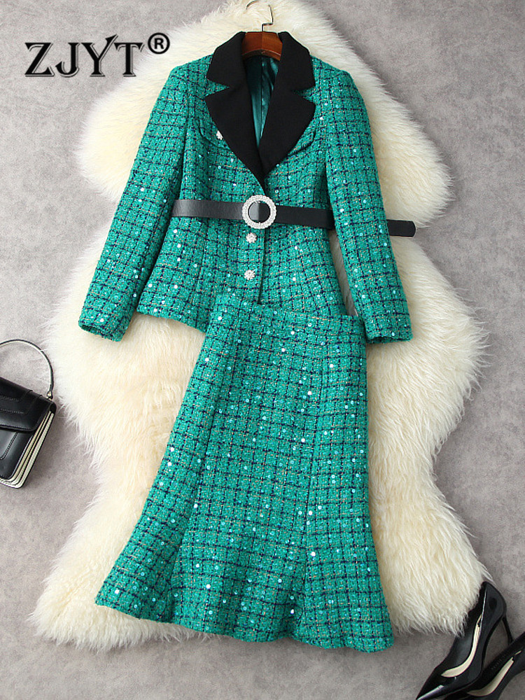 Two Piece Dress ZJYT Autumn Suits for Women Fashion Office Party Outfits Luxury Sequins Tweed Woolen Jacket Trumpet Skirt 2 Pieces Sets 221010, Green
Two Piece Dress ZJYT Autumn Suits for Women Fashion Office Party Outfits Luxury Sequins Tweed Woolen Jacket Trumpet Skirt 2 Pieces Sets 221010, Green