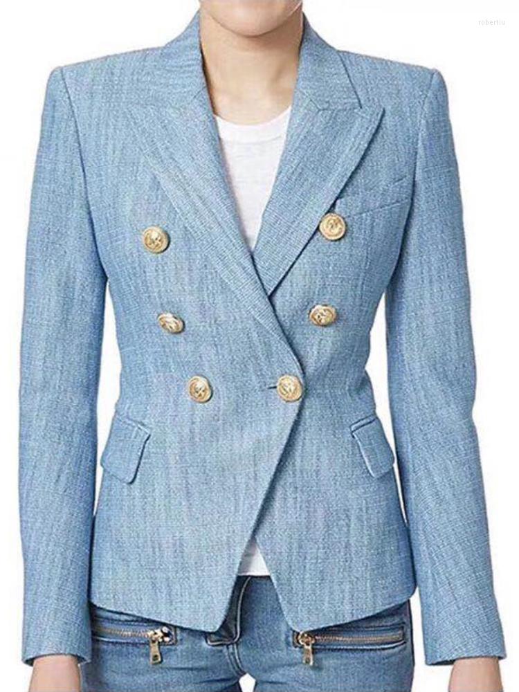 Women' Suits High Quality Light Blue Slim Elegant Women' Suit Jacket Gold Button Double Breast Blazer Autumn/Winter Office Lady Tops, Dark blue
Women' Suits High Quality Light Blue Slim Elegant Women' Suit Jacket Gold Button Double Breast Blazer Autumn/Winter Office Lady Tops, Dark blue