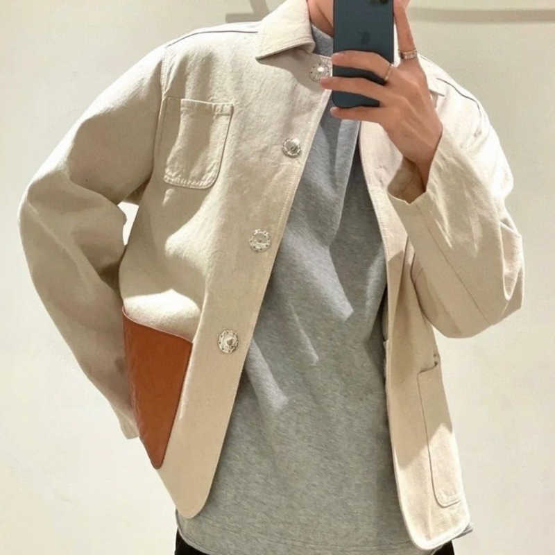 Luxury loe designer jacket mens lapel shirt leather patchwork casual jackets men windbreaker women cardigan coat, Beige
Luxury loe designer jacket mens lapel shirt leather patchwork casual jackets men windbreaker women cardigan coat, Beige