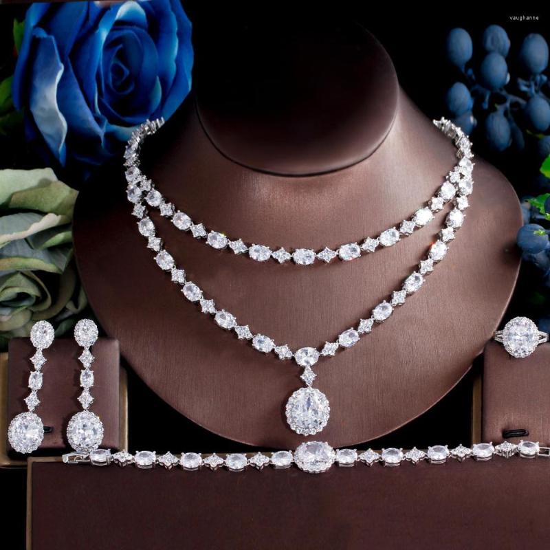 Necklace Earrings Set ThreeGraces 4pcs Elegant Geometric Cubic Zirconia Bohemian Two Layers Bridal Wedding Party Jewelry For Women TZ721, Picture shown 
Necklace Earrings Set ThreeGraces 4pcs Elegant Geometric Cubic Zirconia Bohemian Two Layers Bridal Wedding Party Jewelry For Women TZ721, Picture shown