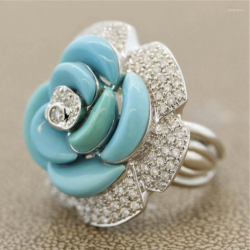 Wedding Rings Trendy Big Blue Rose Flower Inlaid Zircon For Women Fashion Jewelry Resin Acrylic Finger Ring Party Gifts
Wedding Rings Trendy Big Blue Rose Flower Inlaid Zircon For Women Fashion Jewelry Resin Acrylic Finger Ring Party Gifts