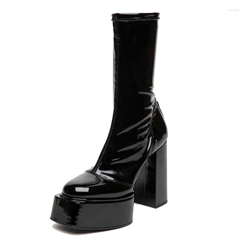 Boots Ladies Punk Style Zipper Thick Bottom Elastic Ankle Fashion Heel High Women's, Black patent leather
Boots Ladies Punk Style Zipper Thick Bottom Elastic Ankle Fashion Heel High Women's, Black patent leather