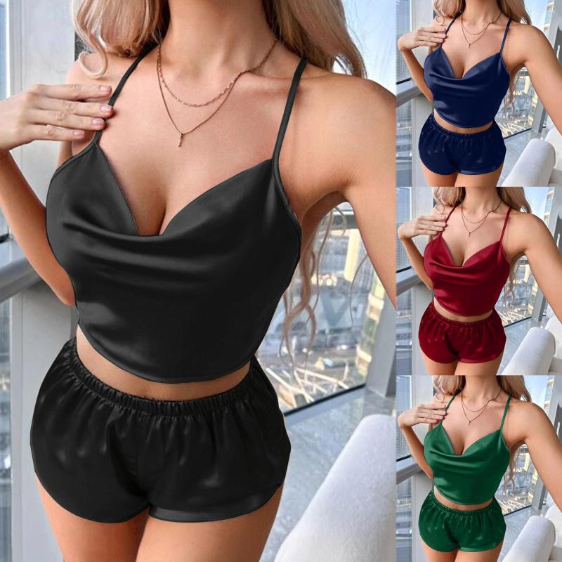 Women's Tracksuits Conjunto Femenino Women's Sexy Silk Satin Ruffled Pajamas Sets Cami Shorts Sleepwear Set Plaid Pajama, Black
Women's Tracksuits Conjunto Femenino Women's Sexy Silk Satin Ruffled Pajamas Sets Cami Shorts Sleepwear Set Plaid Pajama, Black