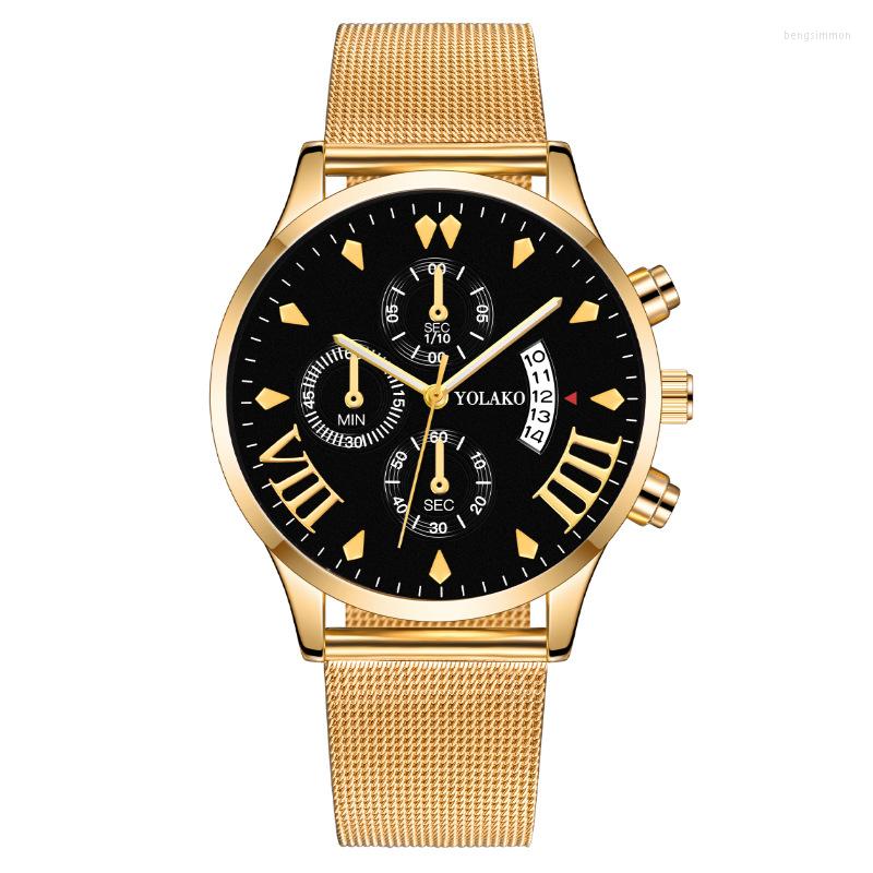Wristwatches Luxury Watch For Men Fashion Gold Alloy Strap Three Eyes Calendar Roman Digital Ultra Thin Dial Quartz Reloj Hombre, Y0417-8
Wristwatches Luxury Watch For Men Fashion Gold Alloy Strap Three Eyes Calendar Roman Digital Ultra Thin Dial Quartz Reloj Hombre, Y0417-8