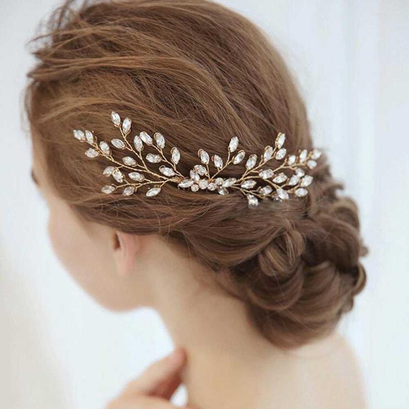 

Headpieces Bride Wedding Gold Rhinestones Hair Comb Accessories With Crystal Bridal Side Combs Headpiece For Women