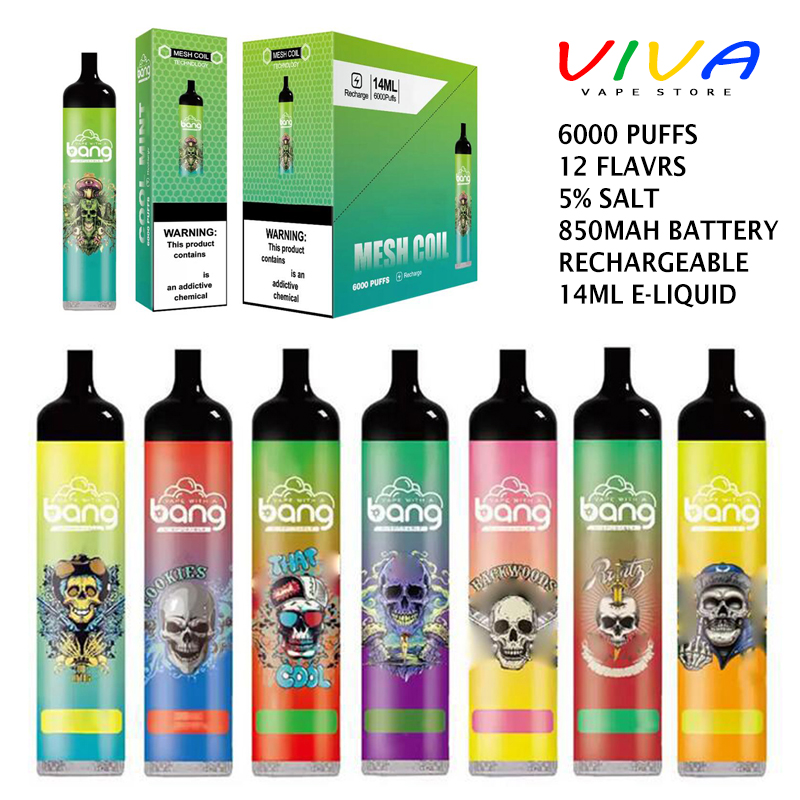 Bang Mesh Coil E Cigarette 6000 Puffs Rechargeable Disposable Vape 850mAh Battery Pre-filled 14ml Pods Cartridges Electronic Cigarettes Pen Device Vapes
Bang Mesh Coil E Cigarette 6000 Puffs Rechargeable Disposable Vape 850mAh Battery Pre-filled 14ml Pods Cartridges Electronic Cigarettes Pen Device Vapes