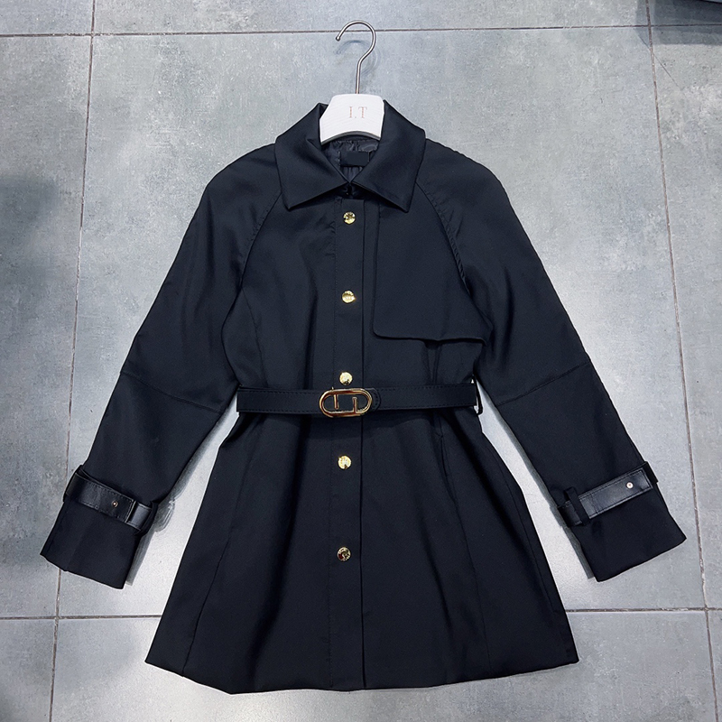 Fashion Belt Ornament Windbreakers Lady Trench Coats Gold Button Windproof Girls Long Windbreaker Outerwear, Black
Fashion Belt Ornament Windbreakers Lady Trench Coats Gold Button Windproof Girls Long Windbreaker Outerwear, Black