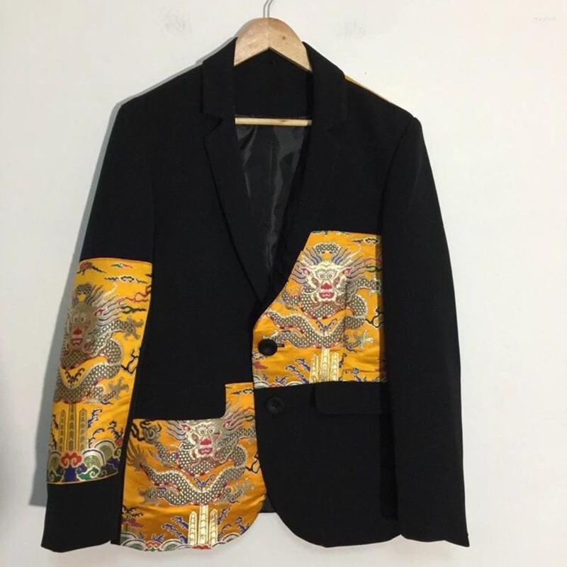 Men's Suits Men Chinese Style Dragon Print Blazer Turn Down Collar Fashion Patchwork Black Jacket Coat, As shown
Men's Suits Men Chinese Style Dragon Print Blazer Turn Down Collar Fashion Patchwork Black Jacket Coat, As shown