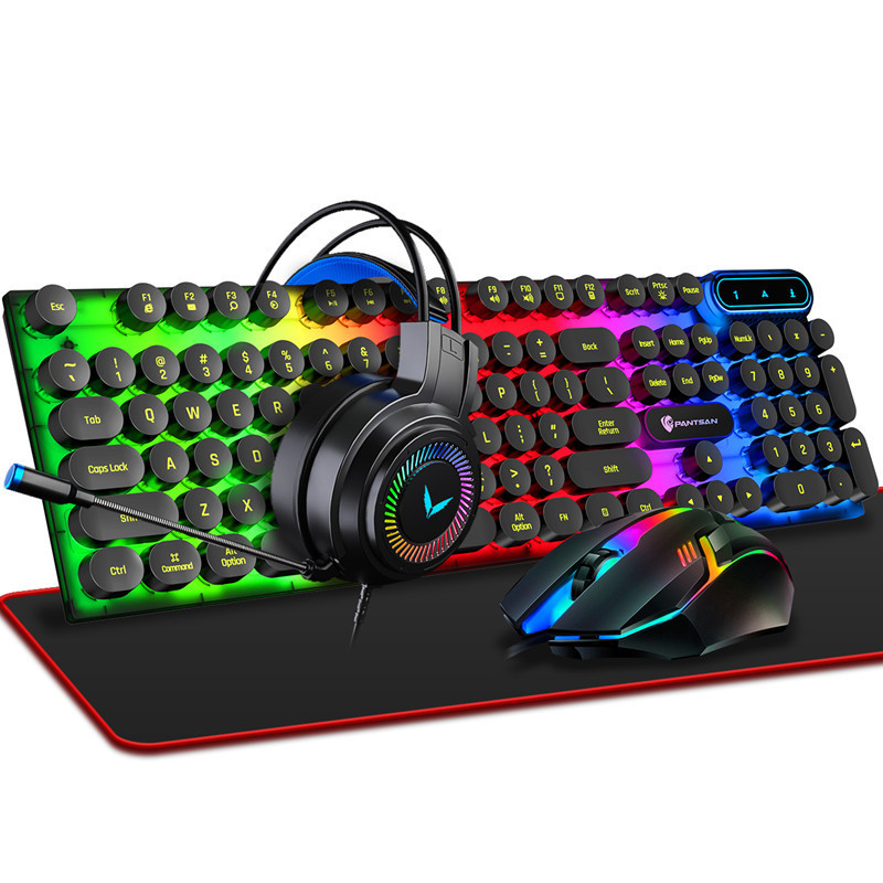 Keyboard Mouse Combos Punk Gaming Keyboard and Mouse USB Wired Backlit Retro 108 Keys Keyboards Headphone Mouse Pad 4in1 for Gamer 221011