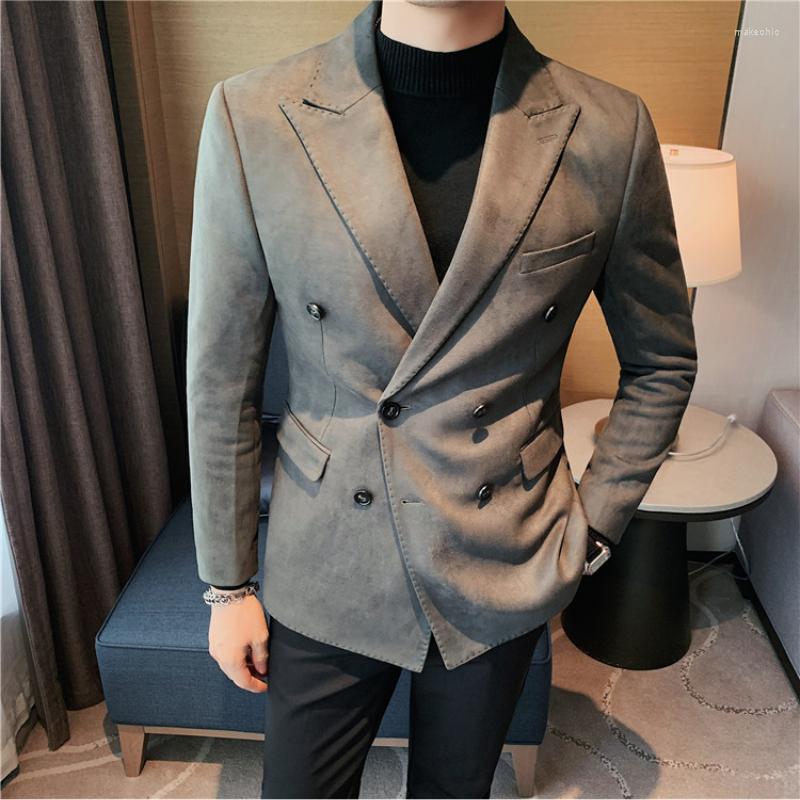 Men's Suits Autumn Winter Men's Suede Blazer Fashion Double Breasted Casual Suit Jacket Slim Korean Street Wear Social Men Clothing, Black
Men's Suits Autumn Winter Men's Suede Blazer Fashion Double Breasted Casual Suit Jacket Slim Korean Street Wear Social Men Clothing, Black