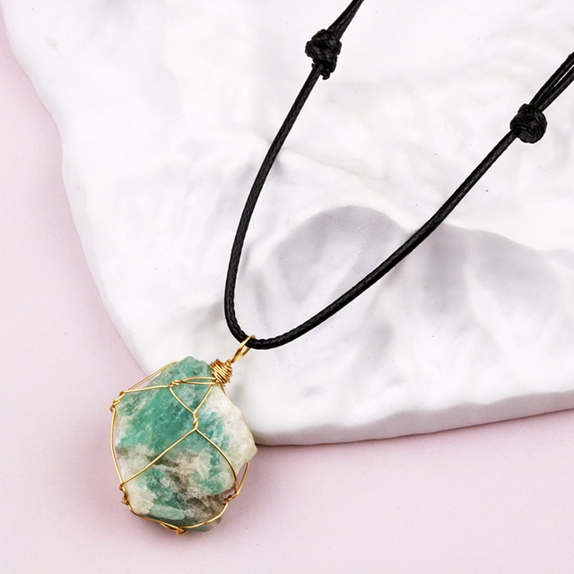 Natural Raw Stone Necklace Amethyst Rose Quartz Citrine Crystal Pendant Woven Adjustable Necklaces Men Women Jewelry Gift