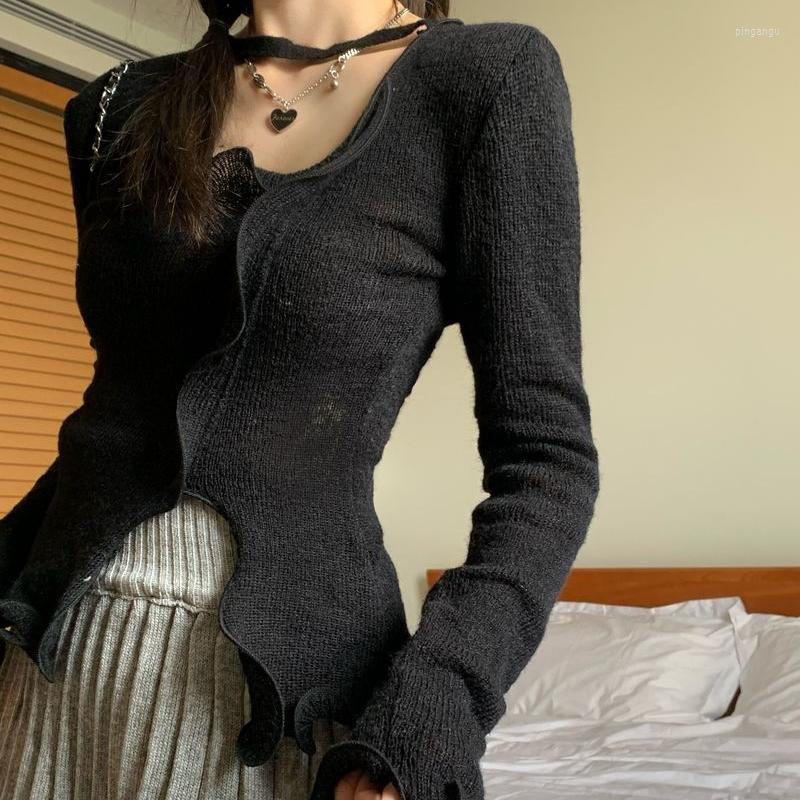 Women's Sweaters Y2K Irregular Wave Edge Knitted Pullover Women's 2022 Spring And Autumn Solid Color Casual Ruffled Short Bottoming, Milk tea tops 3
Women's Sweaters Y2K Irregular Wave Edge Knitted Pullover Women's 2022 Spring And Autumn Solid Color Casual Ruffled Short Bottoming, Milk tea tops 3