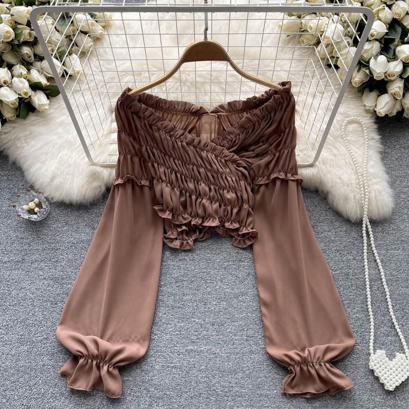 Women's Blouses Hikigawa Chic Fashion Sexy Slash Neck Pleated Casual Shirts Solid Vintage Elegant Long Sleeve Short Female Blouse Y2k Top, Black
Women's Blouses Hikigawa Chic Fashion Sexy Slash Neck Pleated Casual Shirts Solid Vintage Elegant Long Sleeve Short Female Blouse Y2k Top, Black