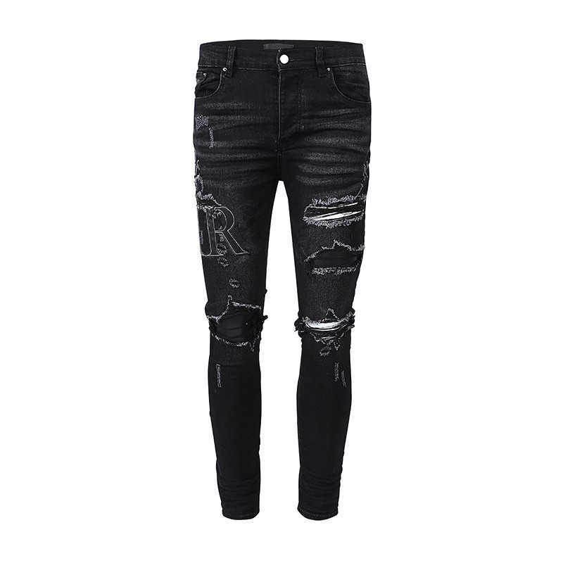 Mens Jeans Designer with Letters Holes Black Thigh Ripped Ankle Tattered Torn Pants Rugged Knee Cut Trashed Silm Fashion Long Straight, 507-5
Mens Jeans Designer with Letters Holes Black Thigh Ripped Ankle Tattered Torn Pants Rugged Knee Cut Trashed Silm Fashion Long Straight, 507-5