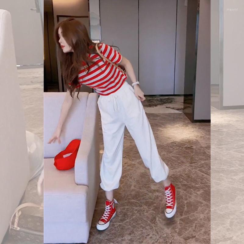 Women's Two Piece Pants 2022 Korean Version Of Summer Striped T-shirt Casual Suit Is Thin Short-sleeved Tops And Two-piece Tide
Women's Two Piece Pants 2022 Korean Version Of Summer Striped T-shirt Casual Suit Is Thin Short-sleeved Tops And Two-piece Tide