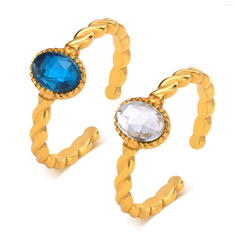 Wedding Rings Open Cubic Zirconia Round Ring For Women Blue CZ Stone Party Engagement Jewelry