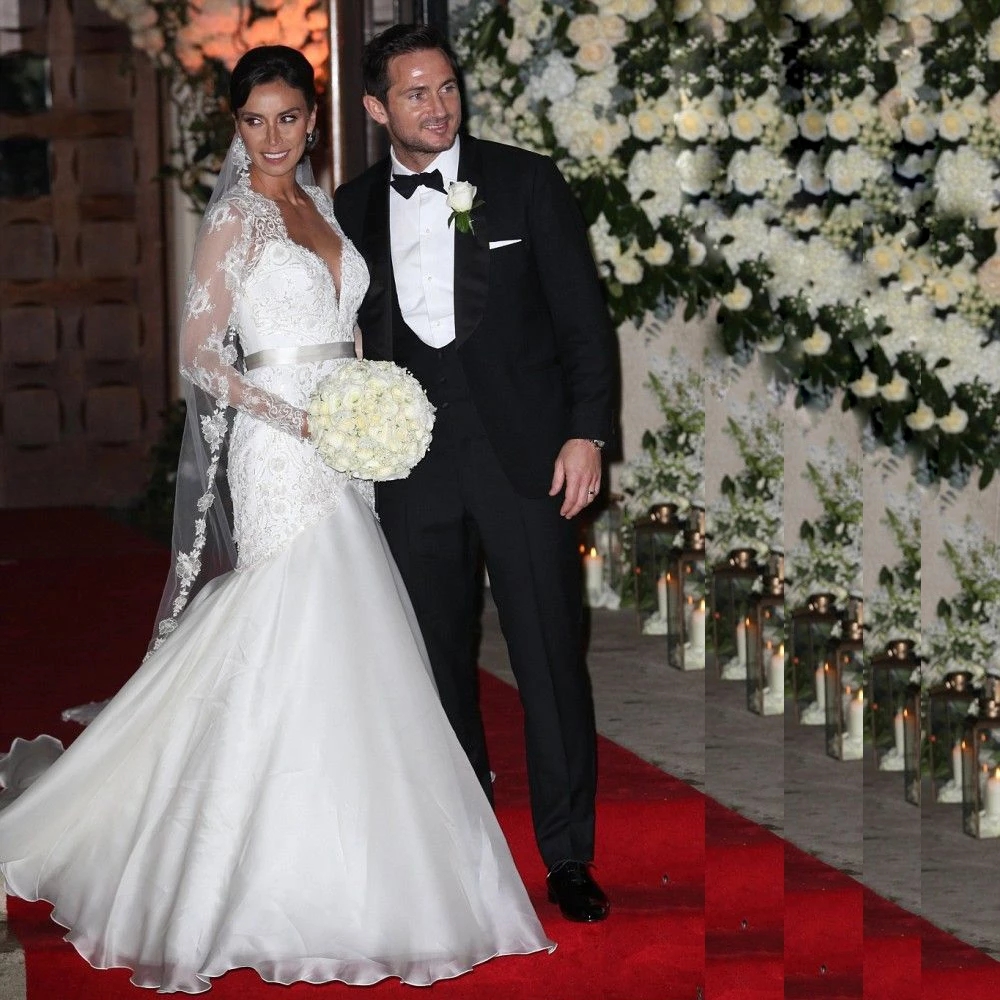 Vintage White Lace Mermaid Wedding Dresses Appliques Beaded Long Sleeves Plus Size Bridal Party Gowns Robe De Marriage 322