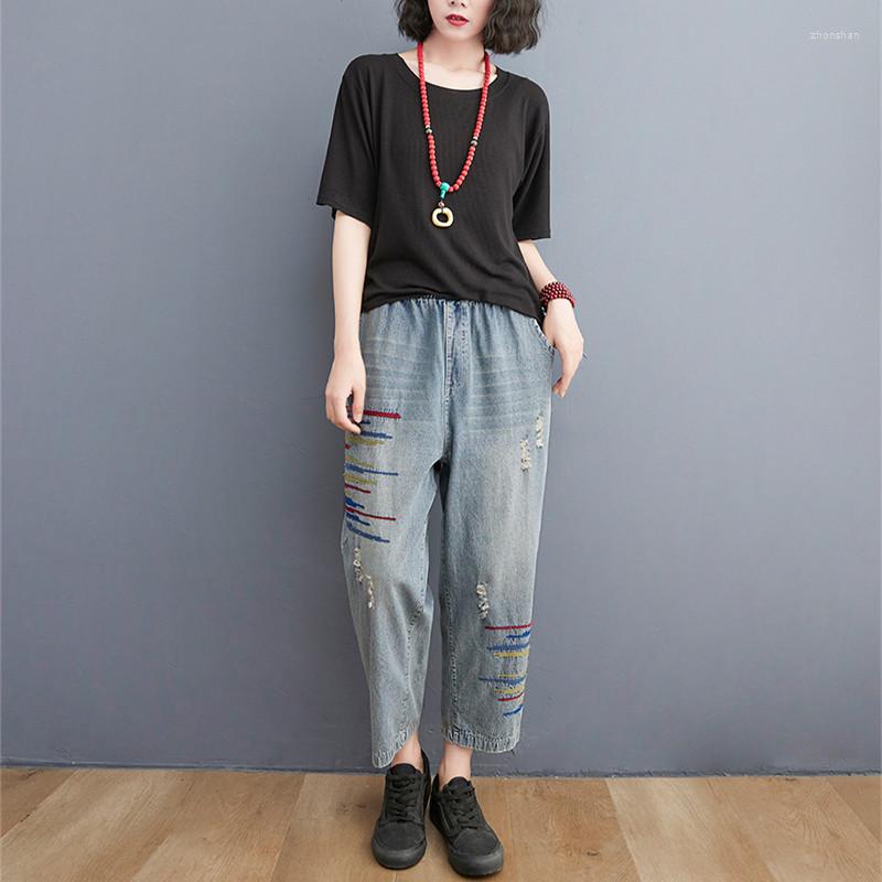Women's Jeans Women's Summer Elastic Waist Fashion Embroidery Hole Pockets Loose Casual Comfortable Large Denim Harlan Cropped Pants, Blue
Women's Jeans Women's Summer Elastic Waist Fashion Embroidery Hole Pockets Loose Casual Comfortable Large Denim Harlan Cropped Pants, Blue