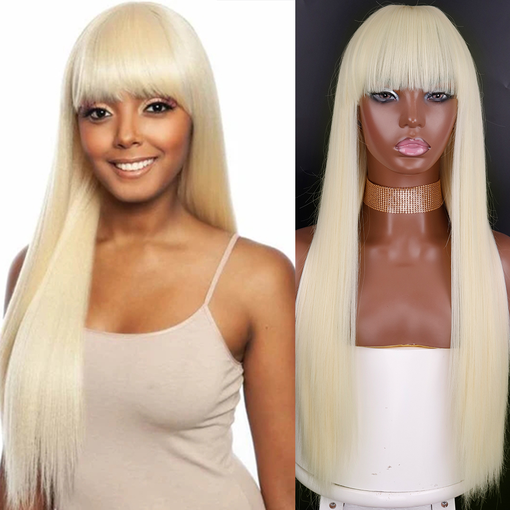 Synthetic Straight Hair Long Black Pink Cosplay Wig With Bangs 28 Inch Long Heat-Resistant Orange Wigs For Women