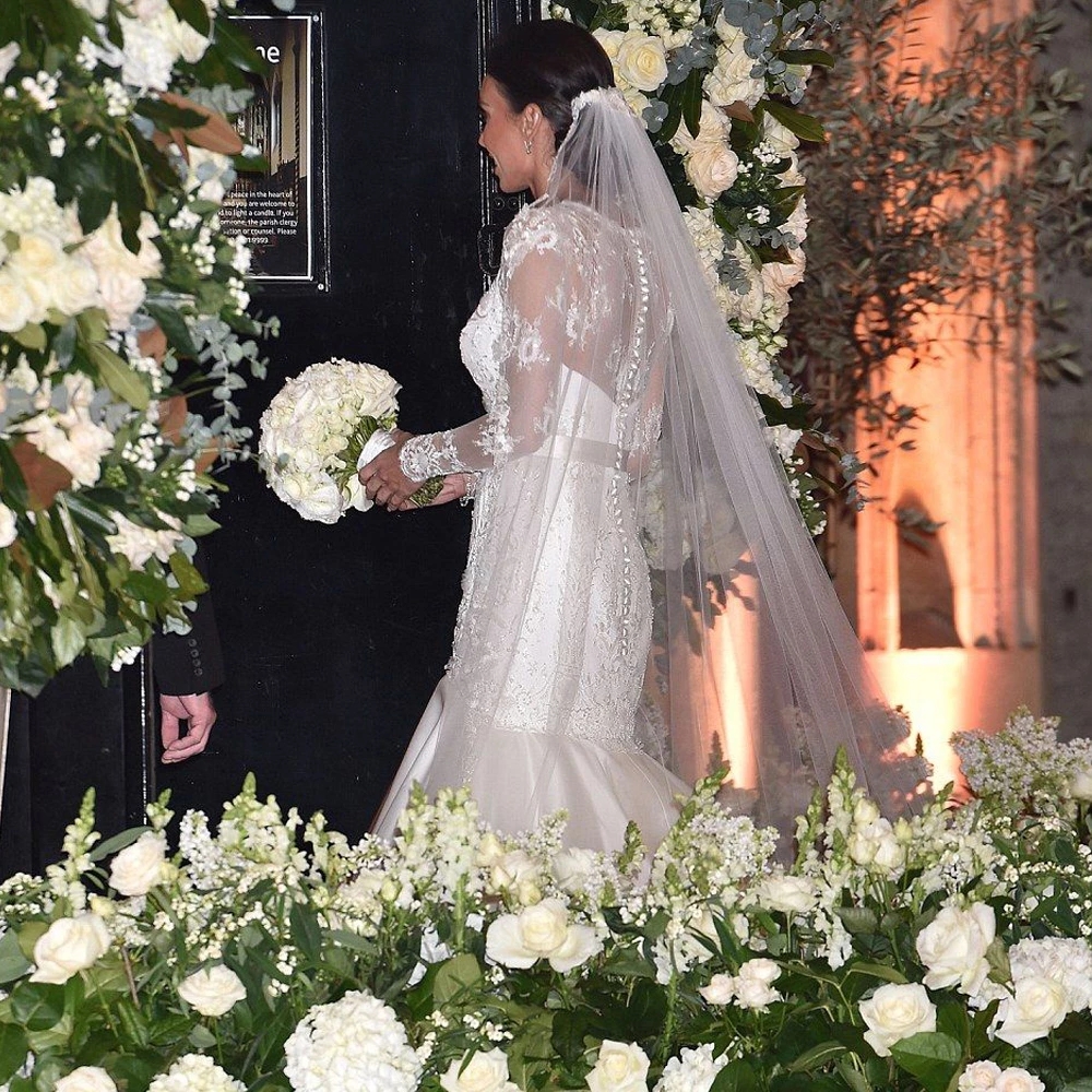 Vintage White Lace Mermaid Wedding Dresses Appliques Beaded Long Sleeves Plus Size Bridal Party Gowns Robe De Marriage 322