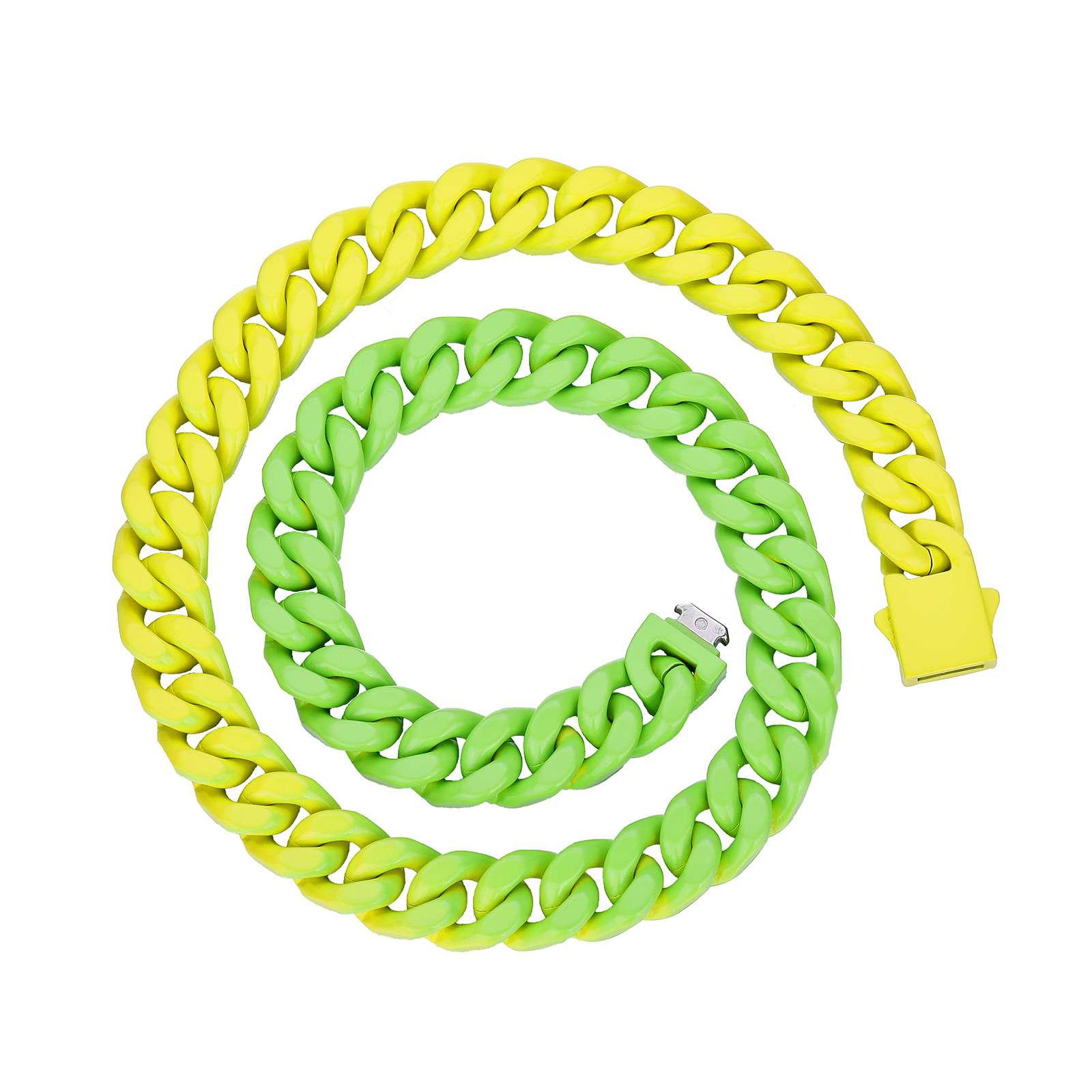 Hip Hop Colorful Stainless Steel Cuban Chain Necklace Bracelet Spring Buckle Mens Jewelry