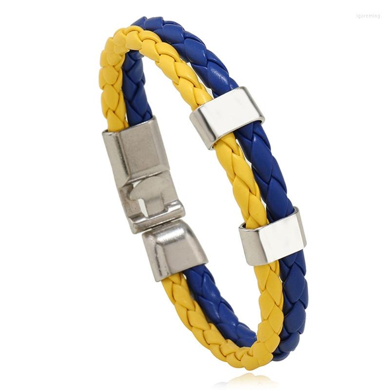 Link Bracelets Exquisite Braided Leather Woven Rope Wristband National Flag Europe Country Bracelet Yellow Blue Jewelry Present Unisex
Link Bracelets Exquisite Braided Leather Woven Rope Wristband National Flag Europe Country Bracelet Yellow Blue Jewelry Present Unisex