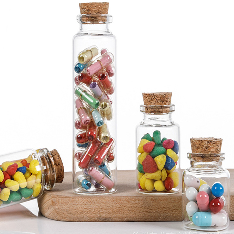 Dia. 30mm Flat bottom Clear Glass Bottle Vial Ttransparent Test-tube Tea Packing Container with Cork Stopper