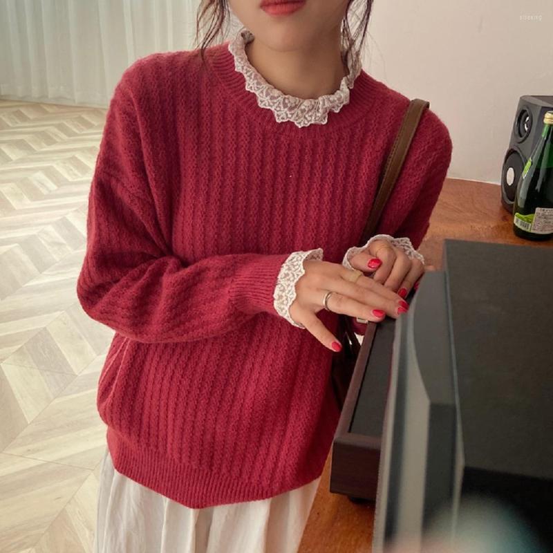 Women's Sweaters FONELY FAIRY Autumn And Winter Korean Women's Lace Splicing Fake Two Pieces Of Solid Color Knitted Pullover Sweater, Red
Women's Sweaters FONELY FAIRY Autumn And Winter Korean Women's Lace Splicing Fake Two Pieces Of Solid Color Knitted Pullover Sweater, Red