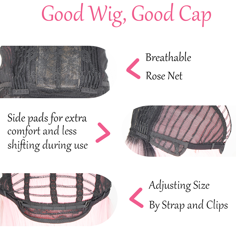 Synthetic Short Bob Straight Wig With Bangs for Women Wigs Black Pink Wigs Party Daily Use Shoulder Length