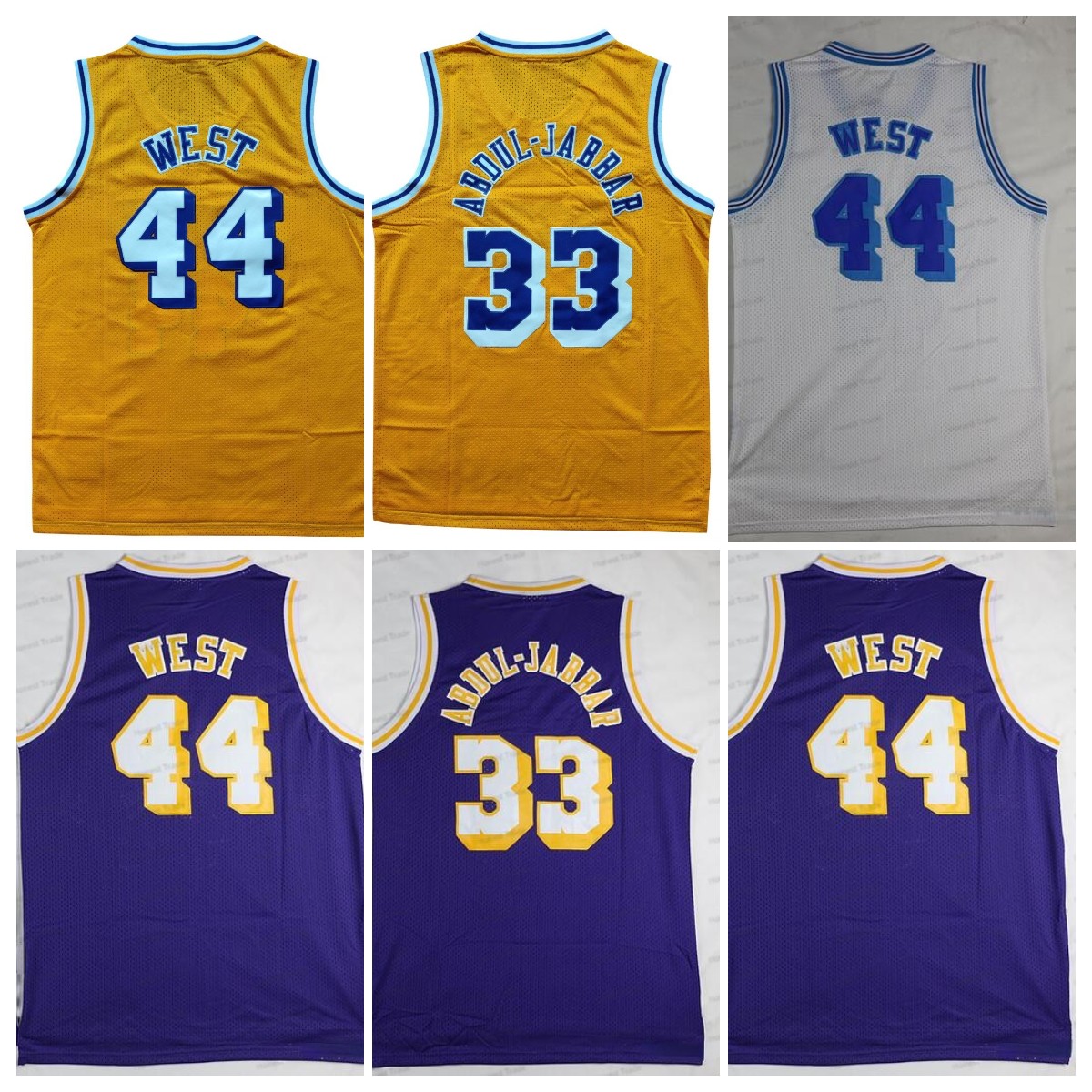 Retro Basketball Jersey 33 Kareem 44 Jerry Abdul-Jabbar West Yellow White Mens Basketball Jerseys Mesh Vintage Stitched