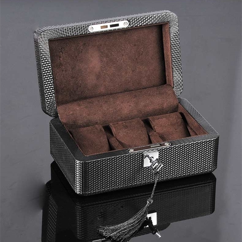 Watch Boxes Cases 3 Slots Leather Black Storage Organizer With Lock Fashion Carbon For Men 221010
Watch Boxes Cases 3 Slots Leather Black Storage Organizer With Lock Fashion Carbon For Men 221010