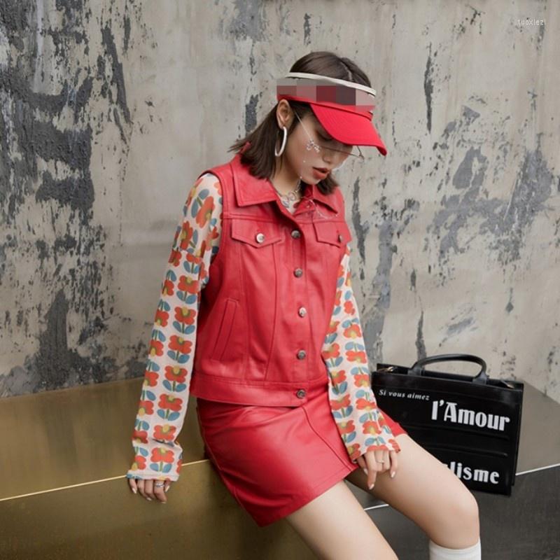 Women' Vests Women Fashion Sheepskin Sleeveless Jacket Genuine Leather Vest Outwear Waistcoat Single Breasted Casual Motorcycle Tops, Red skirt
Women' Vests Women Fashion Sheepskin Sleeveless Jacket Genuine Leather Vest Outwear Waistcoat Single Breasted Casual Motorcycle Tops, Red skirt