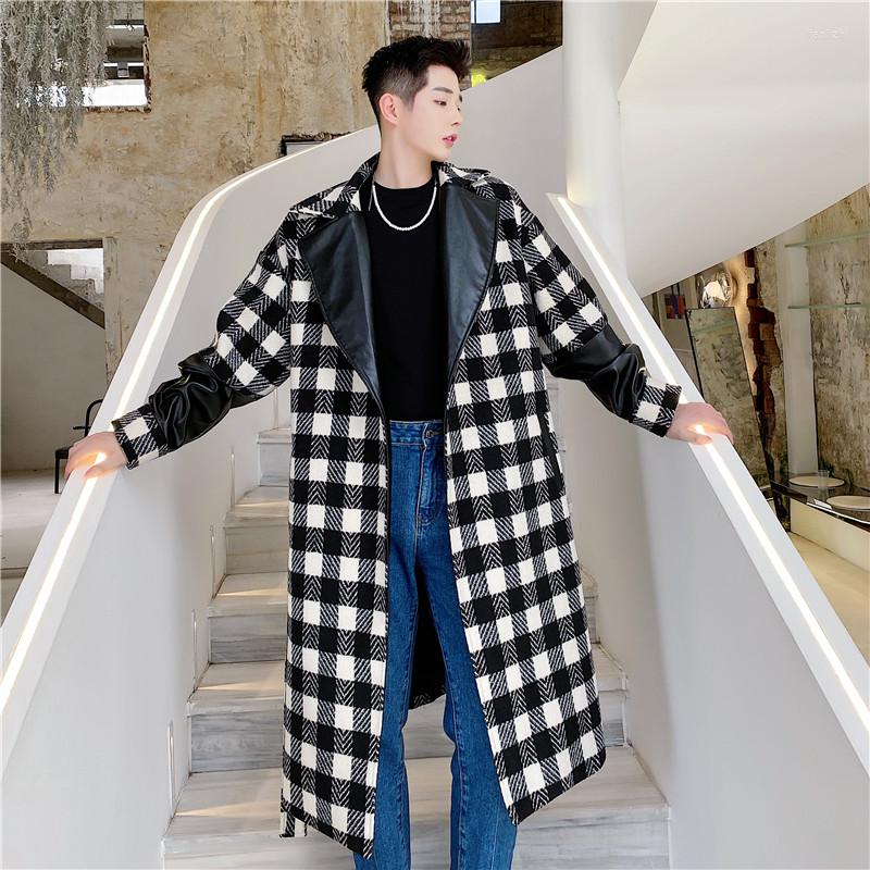 Men's Wool Men Leather Splice Casual Loose Woolen Plaid Trench Coat Outerwear Male Vintage Fashion Streetwear Belt Jacket Overcoat, 208
Men's Wool Men Leather Splice Casual Loose Woolen Plaid Trench Coat Outerwear Male Vintage Fashion Streetwear Belt Jacket Overcoat, 208