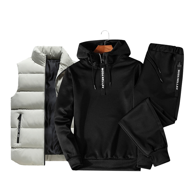 Mens Tracksuits Solid Color Mens Sportswear Sets Patchwork Zipper Tracksuit Men Casual Hooded Sweatshirt HoodiesVestPants 3PC Jogging Suits 221010