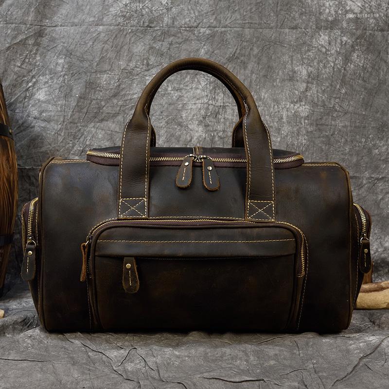 

Duffel Bags 2022 Featured Crazy Horse Men Leather Duffle BagTravel Bag Dual Use Vintage Weekend Cowhide Weekender Man Totes Handbag, Light brown 42cm