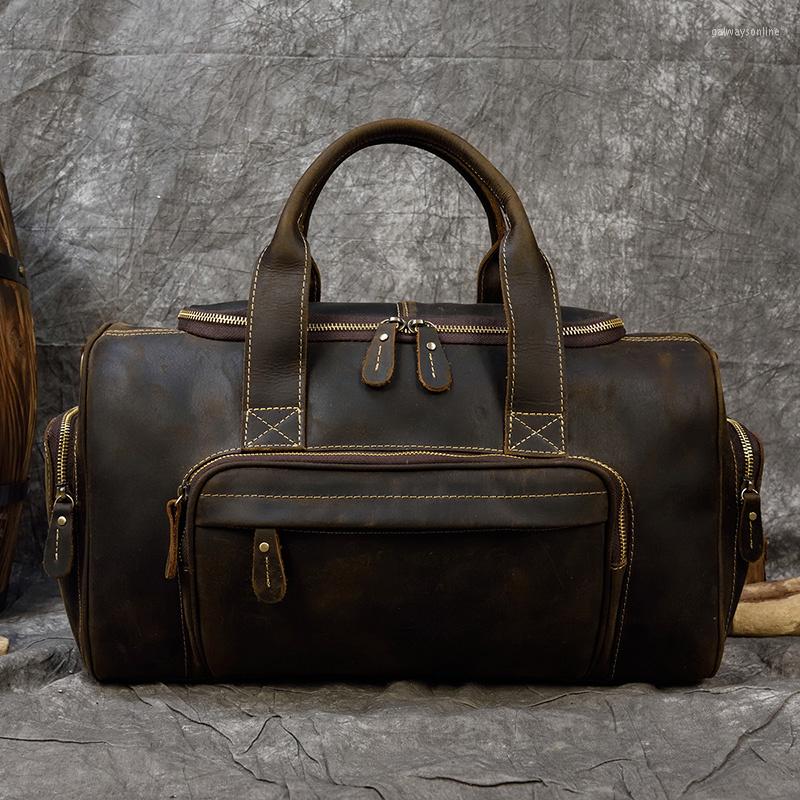 Duffel Bags 2022 Featured Crazy Horse Men Leather Duffle BagTravel Bag Dual Use Vintage Weekend Cowhide Weekender Man Totes Handbag, Light brown 42cm
Duffel Bags 2022 Featured Crazy Horse Men Leather Duffle BagTravel Bag Dual Use Vintage Weekend Cowhide Weekender Man Totes Handbag, Light brown 42cm