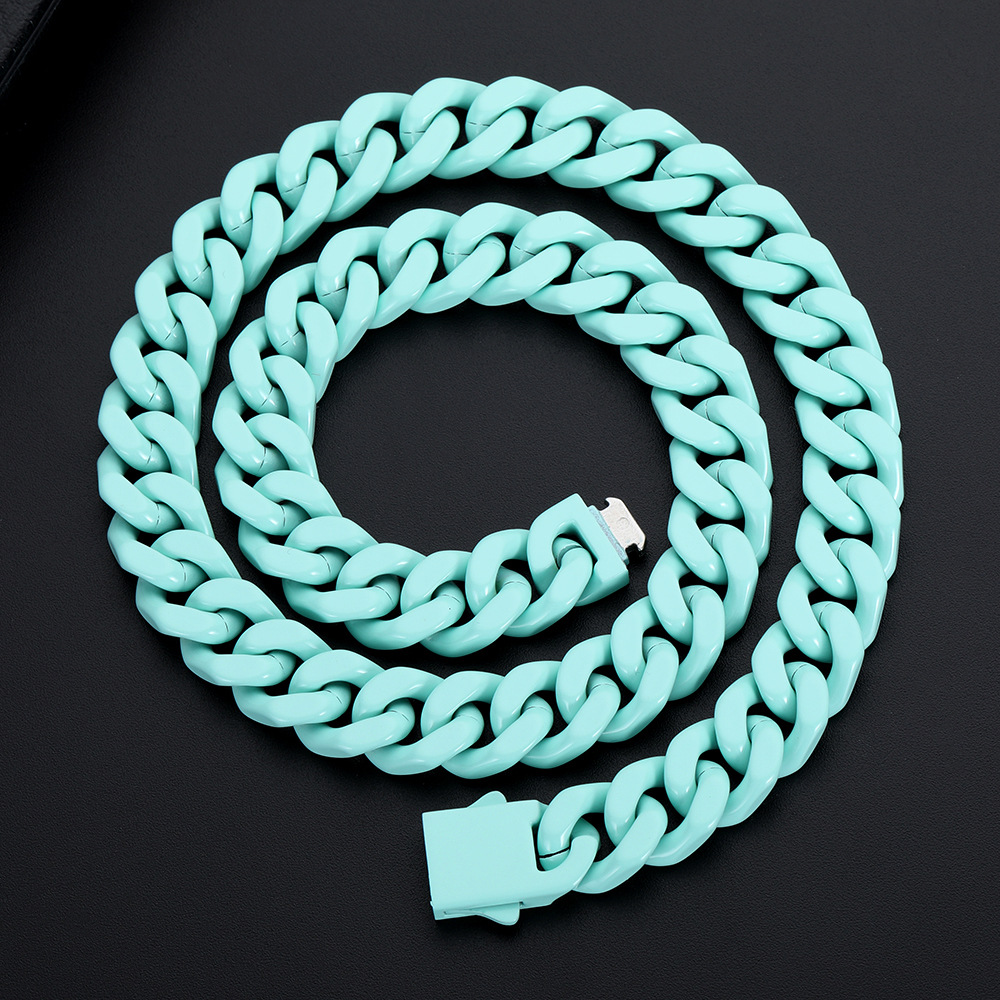 Hip Hop Colorful Stainless Steel Cuban Chain Necklace Spring Buckle Women Men Couple Jewelry