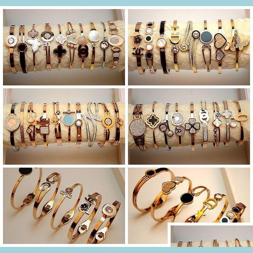 Charm Bracelets 10Pcs/Lot Classic Design Fashion Titanium Steel Woman Bangle Stainless Bracelet For Love Gold Jewelry Mixed Styles D Dhwzp
Charm Bracelets 10Pcs/Lot Classic Design Fashion Titanium Steel Woman Bangle Stainless Bracelet For Love Gold Jewelry Mixed Styles D Dhwzp