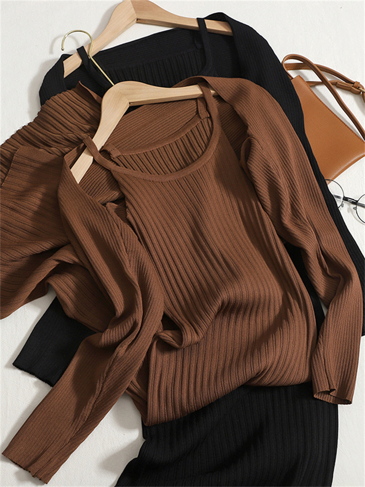 Two Piece Dress Yitimoky Set s Knitted Camisole es Office Lady Cardigan Long Sleeve Shawl Tops Autumn Black Midi 221010
Two Piece Dress Yitimoky Set s Knitted Camisole es Office Lady Cardigan Long Sleeve Shawl Tops Autumn Black Midi 221010