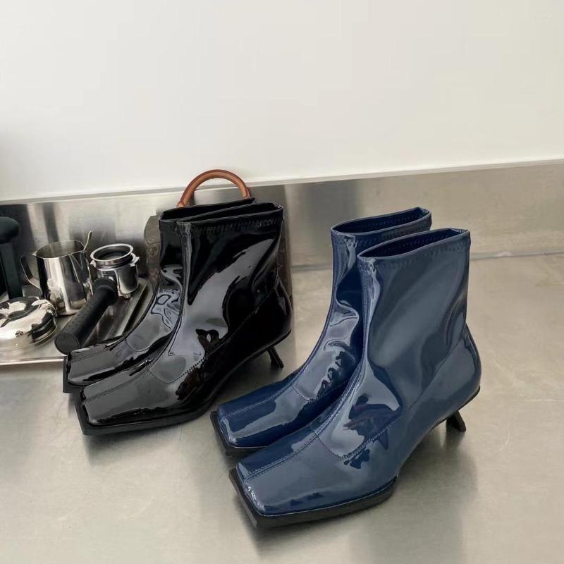 Boots Patent Leather Women Ankle Square Toe Stretch Booties Sock Botas Black Blue Thin Mid Heels Slip On Short Winter 39
Boots Patent Leather Women Ankle Square Toe Stretch Booties Sock Botas Black Blue Thin Mid Heels Slip On Short Winter 39