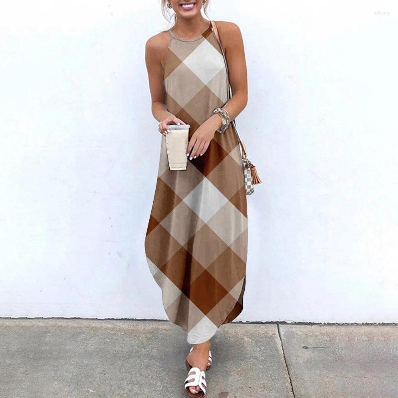 Casual Dresses Maxi Sexy Sleeveless Sundress Women Grid Printed Causal Halter Summer Beach Asymmetric Ladies Sling Long Dress, La04603
Casual Dresses Maxi Sexy Sleeveless Sundress Women Grid Printed Causal Halter Summer Beach Asymmetric Ladies Sling Long Dress, La04603