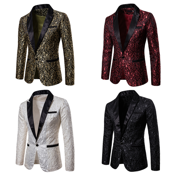 Men's Suits Blazers Gold Jacquard Bronzing Floral Suit Mens Single Button Jacket Wedding Dress Party Stage Singer Costume 221010