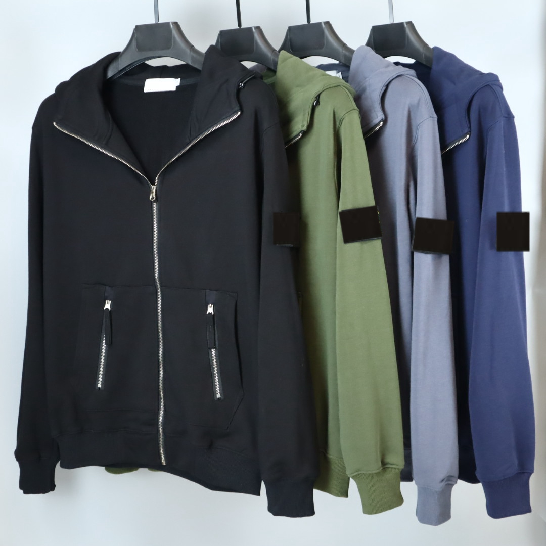 topstoney brand hoodies Stone metal cardigan zip Pockets Embroidered narrow brim and oval back hoodie Size M-2XL