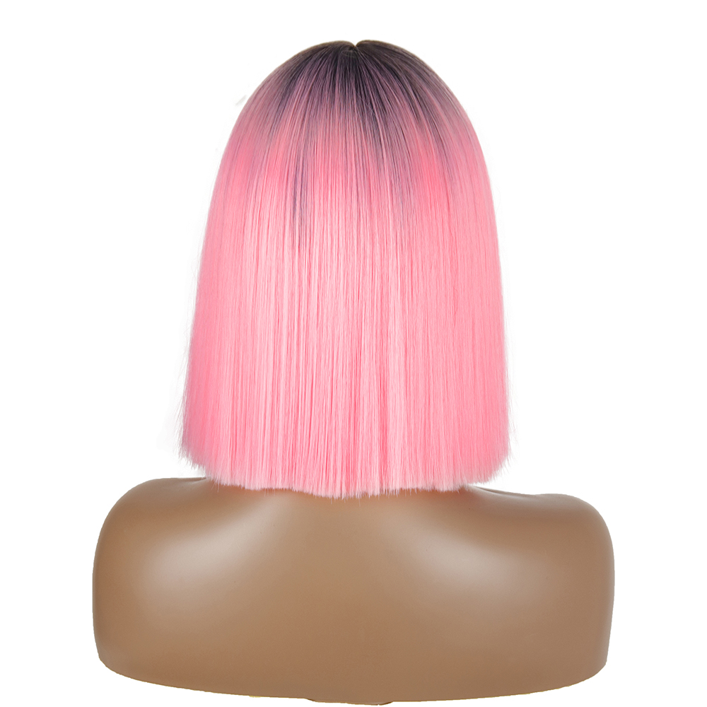 Synthetic Short Bob Straight Wig With Bangs for Women Wigs Black Pink Wigs Party Daily Use Shoulder Length