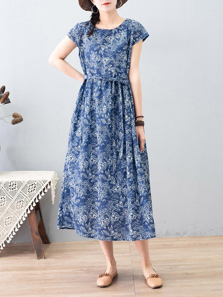 Casual Dresses Oversized Summer Clothes Folk Custom Lace Up Blue Long Dress For Women Loose Cotton Linen Floral Print Vestido Ropa Mujer
Casual Dresses Oversized Summer Clothes Folk Custom Lace Up Blue Long Dress For Women Loose Cotton Linen Floral Print Vestido Ropa Mujer